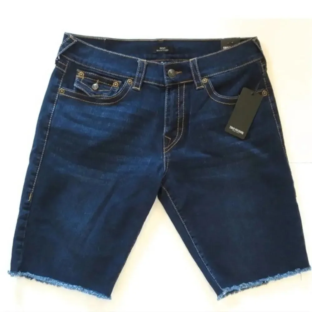 True Religion Ricky Flap Big T Short Raw Dark Miner Denim Shorts 105190 Mens 34